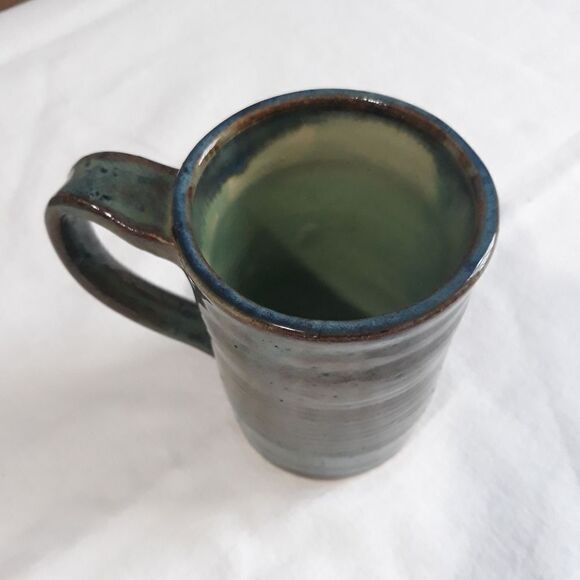 Vintage Handmade Small Pottery Coffee/Tea Mug Green/Brown - Picture 3 of 9